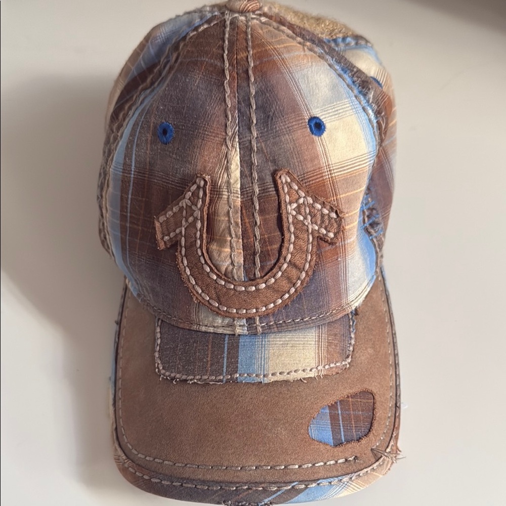 True Religion Plaid Cap with Horseshoe Logo
